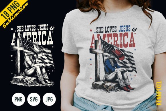 She Loves Jesus and America Shirt SVG PN: Graphics for T-Shirt Designs